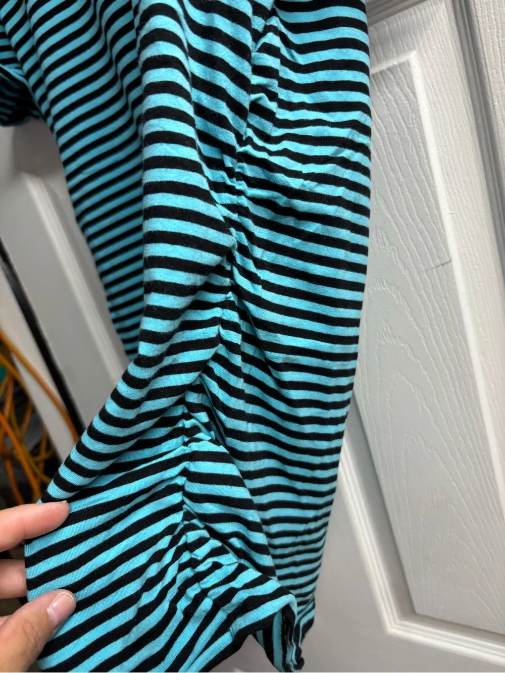 Michael Kors Black & Teal Striped Cold-Shoulder Top